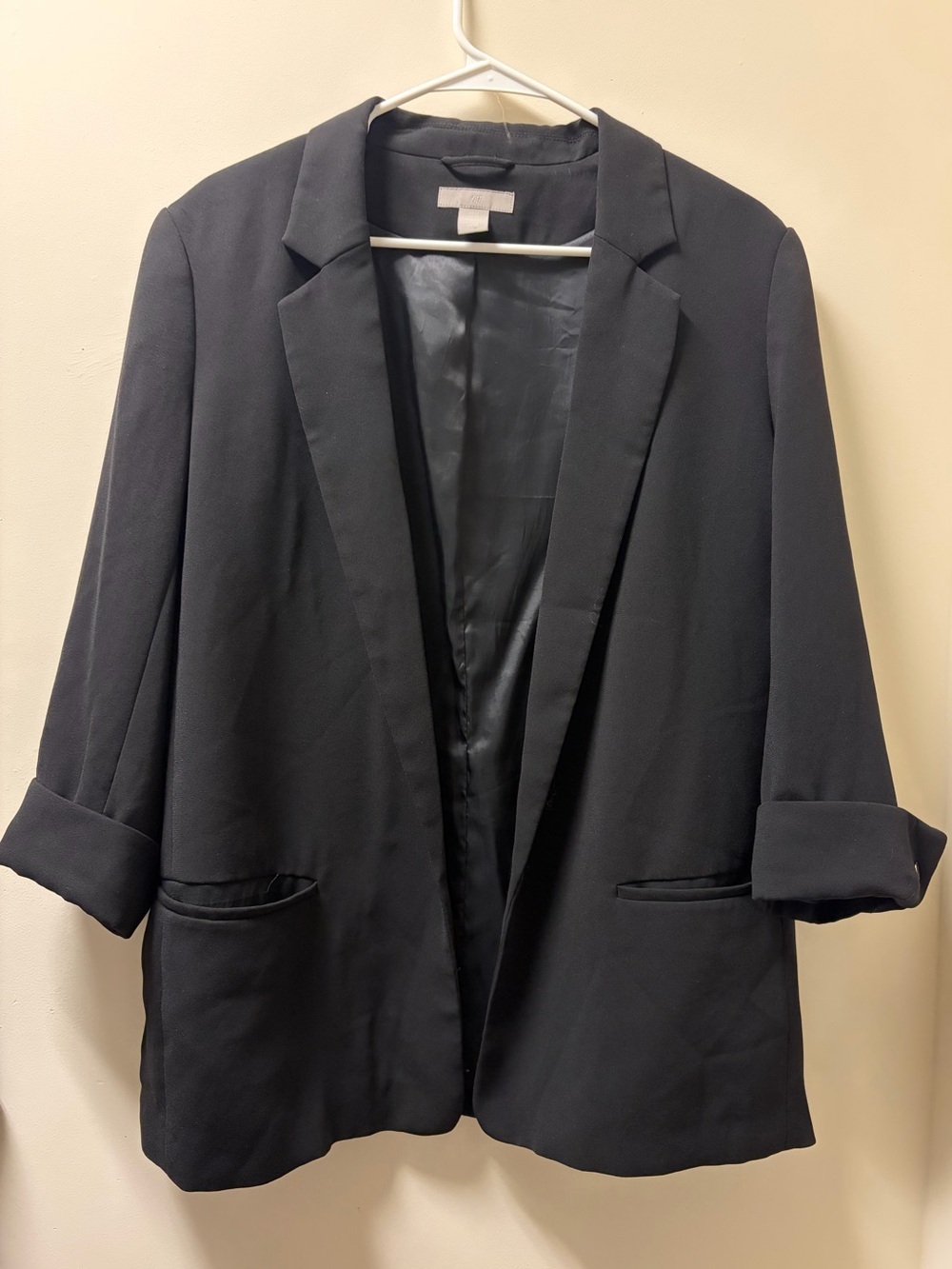 H&M Black Classic Open Blazer with Rolled Sleeves
